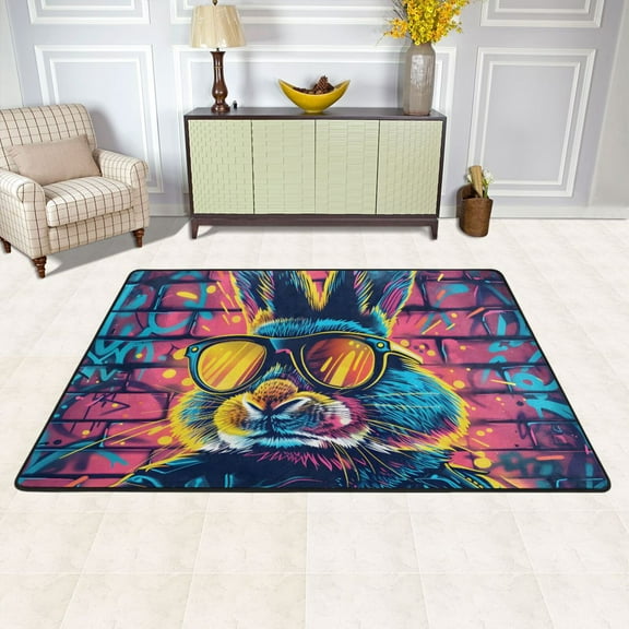 Rabbit Police Officer Area Rug Washable 72 x 48 Floor Carpet Mat Non Slip for Bedroom Living Room Kids Room Home Decor