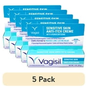 (5 pack) Vagisil Sensitive Skin Anti-Itch Cream for Women, with Hydrocortisone, Helps relieve Yeast Infection Irritation, Soothes & Cools, 1oz