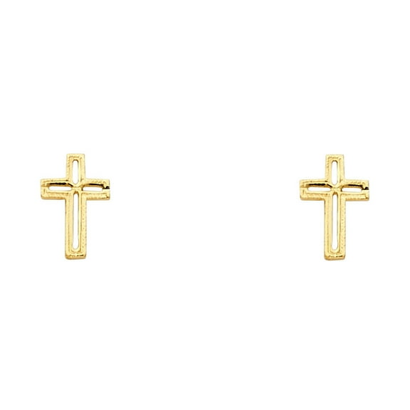 14k Yellow Gold High Polish Cross Outline Stud Jesus Christ Crucifix Earrings Jewelry Female Unisex