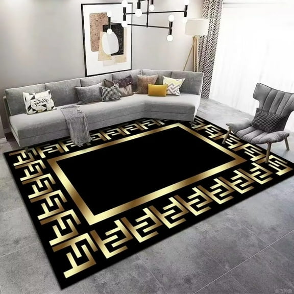 Nordic Style Carpets Living Room Black Gold Luxury Bedroom Carpet Room Decor Study Large Area Rugs Non-slip Floor Mats Washable