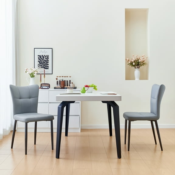 Set of 2 High-Back Dining Chairs: Ergonomic PU Leather Seat, Sturdy Wrought Iron Frame, Black/Light Gray, 18"W x 22.5"D x 35"H, Ideal for Dining Room & Kitchen
