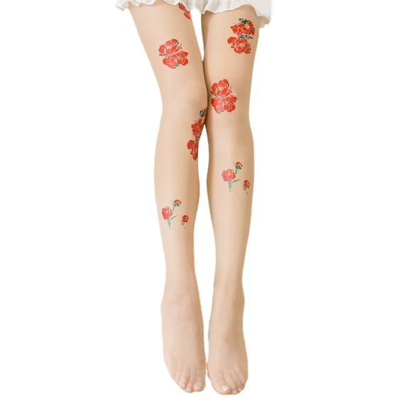 Vintage Peony Rose Floral Patterned Sheer Silk Tights Stockings Aesthetic Nylon Pantyhose Leggings Hosiery for Women