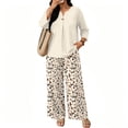 thumbnail image 5 of 2 Piece Lounge Set Women Vacation Dressy Outfits 3/4 Sleeve V Neck T Shirt & Wide Leg Pants Sets Cozy Cruise Clothes, 5 of 6