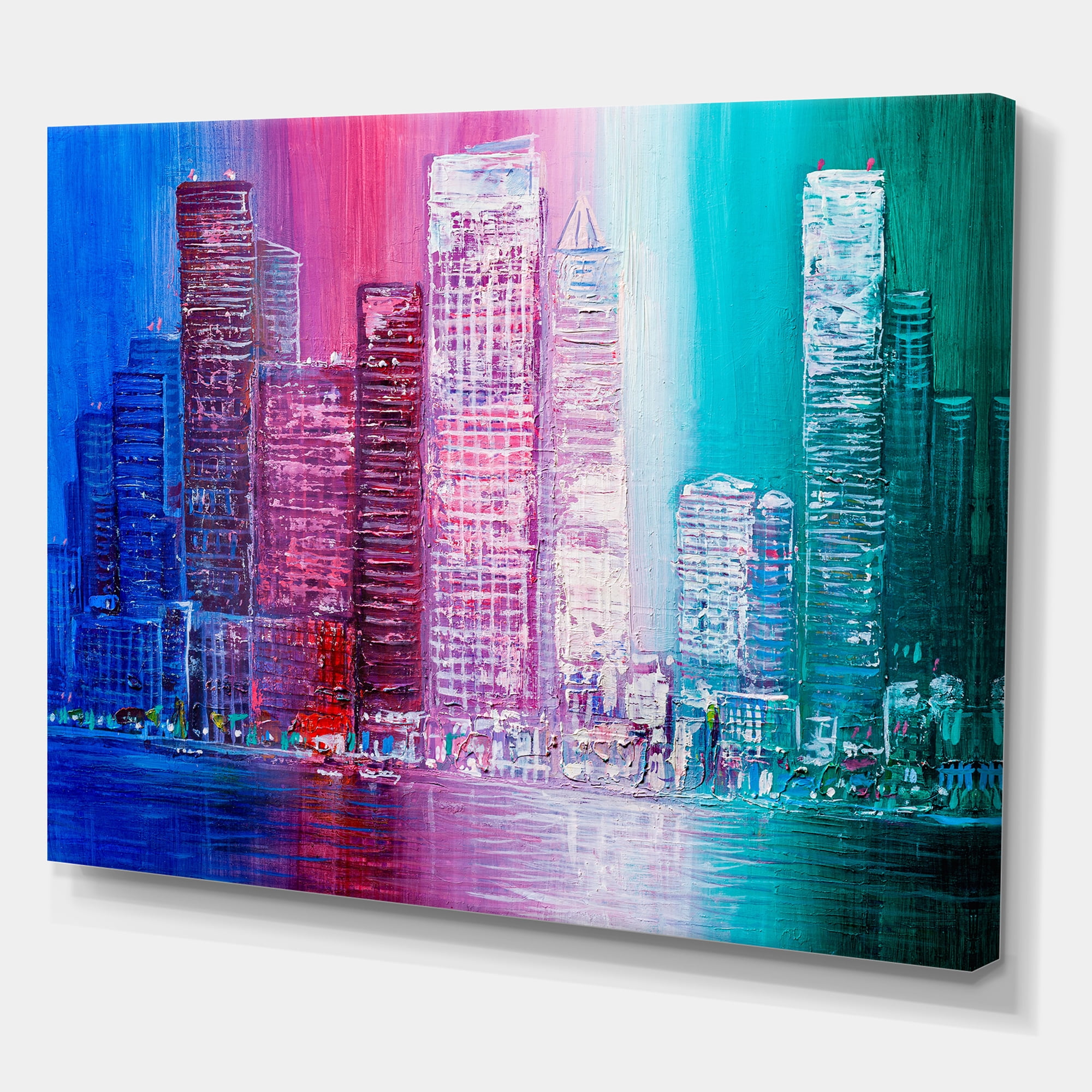 Designart ' Abstract Style Cityscape Panorama Skyscrapers II ' Modern Canvas Wall Art Print