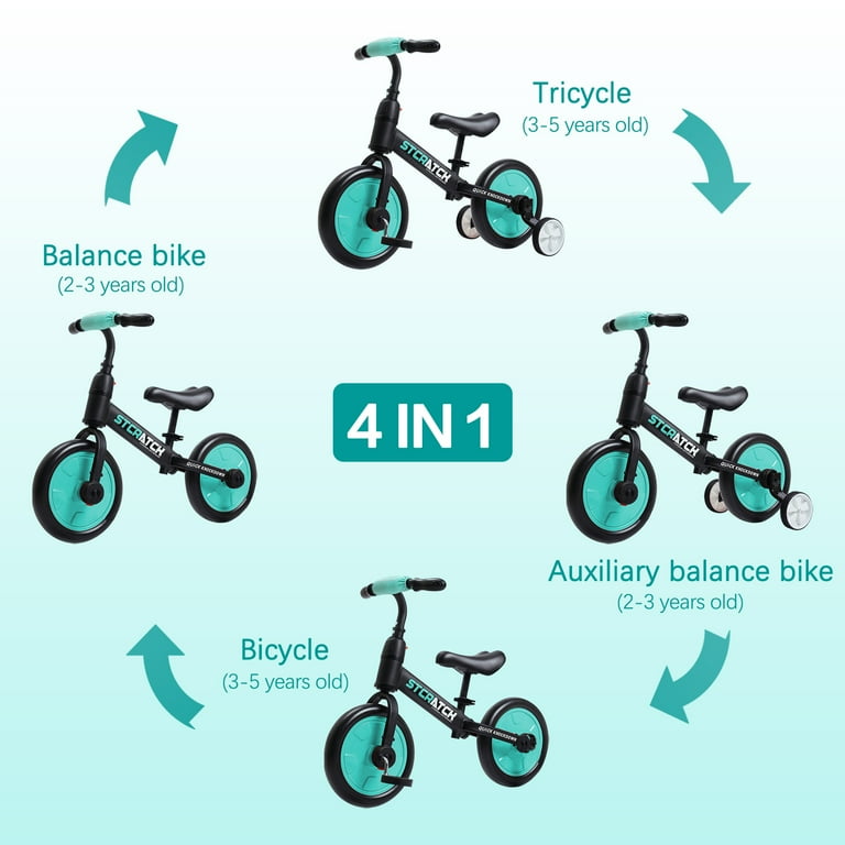 4 en 1 Baby Balance Bike pour 2-4 ans Enfants Trike avec roues d' entraînement Pour 2 ans Garçons Filles Infant Toddler Bicyclette