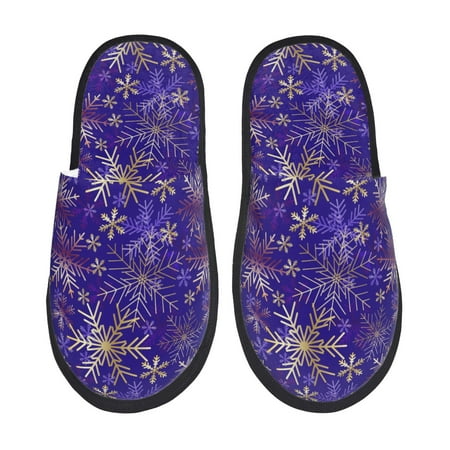 Balery blue purple Snowflake Slient Indoor Furry Fleece Comfort House Shoes Soft Non-Slip Home Shoes Cotton slippers House Slippers-- Large