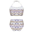 thumbnail image 2 of TiaoBug Girls 2 Pcs Mermaid Bikini Sets Shiny Halter Ruffles Crop Top with Triangle Brief Bathing Suit Tankini Light Purple A 110, 2 of 5