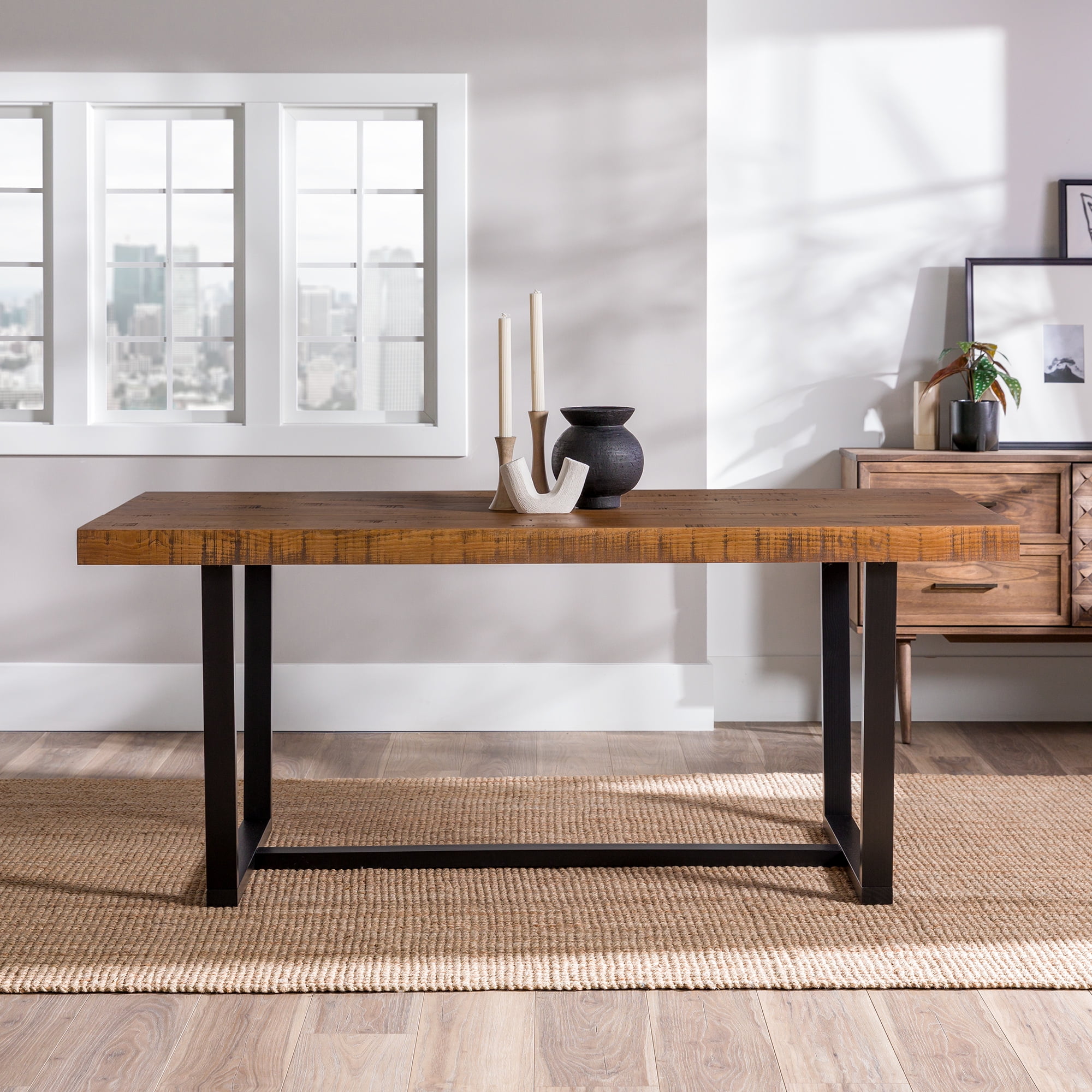 Walker Edison Modern Farmhouse Two-Tone Dining Table, Rustic Oak