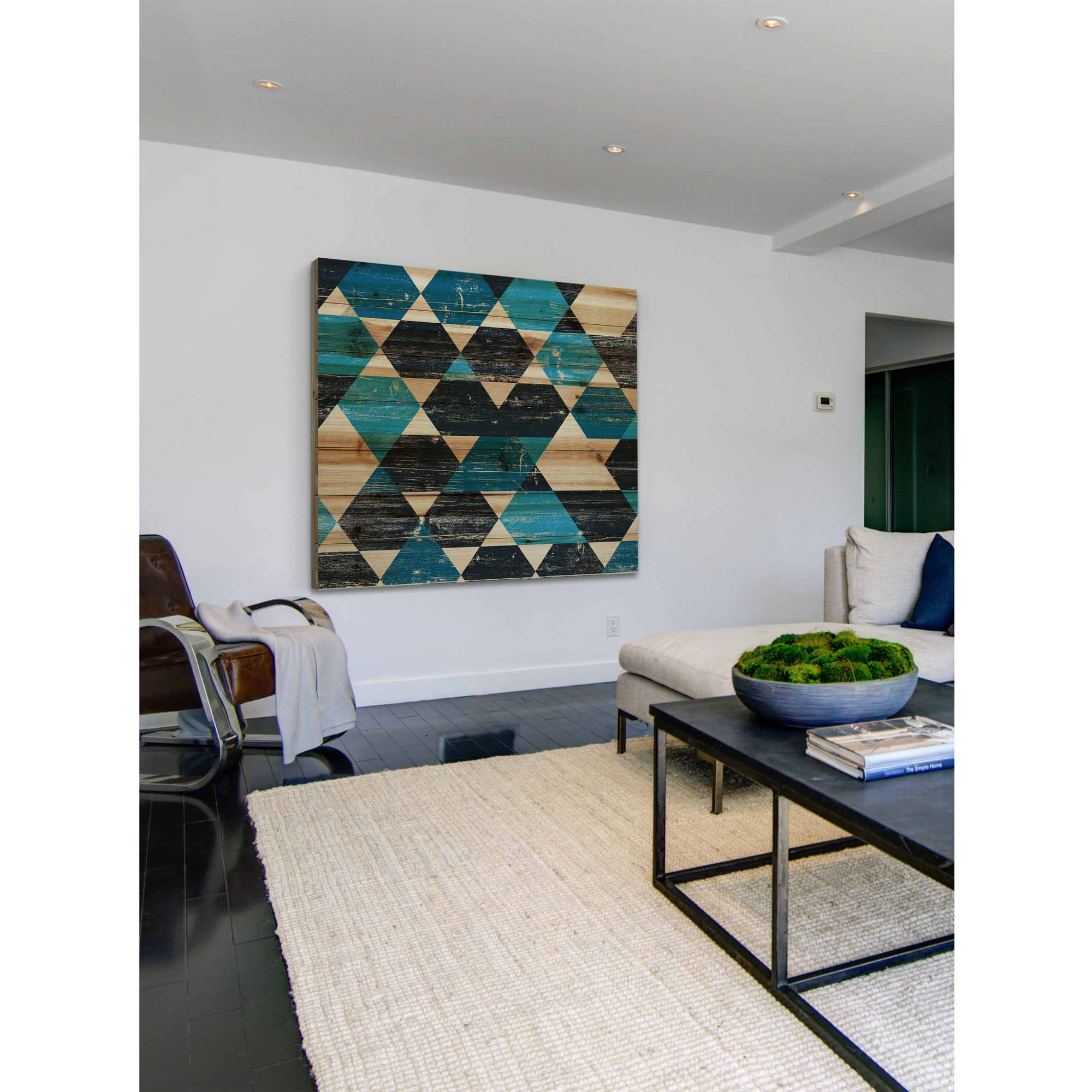 "Peeking Blue" Painting Print on Natural Pine Wood