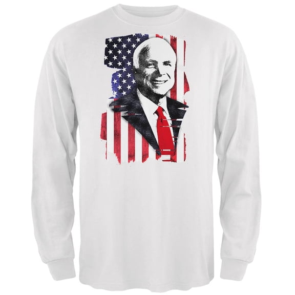 4th of July John McCain American Patriot Mens Long Sleeve T Shirt White MD