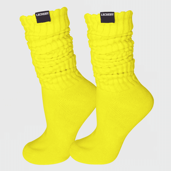 LECHERY Unisex Scrunch Slouchy Woven Tab Socks (1 Pair) - One Size, Yellow