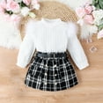 thumbnail image 2 of FAIWAD Girl's Fuzzy Patchwork Skirt Set Puff Long Sleeve Pullover Tops and Mini Skirt Girl 2 Piece Outfits, 2 of 8