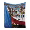 thumbnail image 1 of Massachusetts Soft Flannel Fleece Blanket, Boats at the Pier Nautical Composition with Many Colors Scenic Boston Photo, Cozy Plush for Indoor and Outdoor Use, 60" x 80", Multicolor, by Ambesonne, 1 of 6