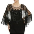 thumbnail image 5 of XFLWAM Women's Shawl Wraps Sequin Lace Sheer Mesh Tassel Beaded Evening Cape Bridal Shawl for Evening Dresses Wedding Party Black One Size, 5 of 5