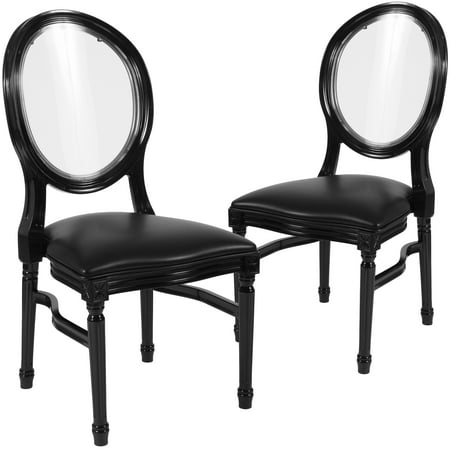 Lowes Chair Flash Furniture 2 Pk. HERCULES Series 900 lb. Capacity King Louis Chair with Transparent Back, Black Vinyl Seat and Black Frame ()