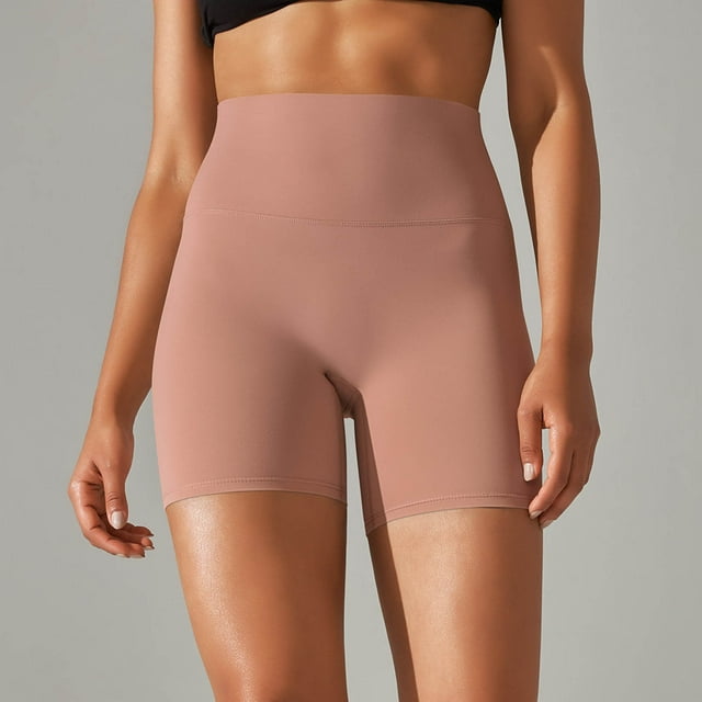 LOVZFMLL Woman Solid Color Elastic High Waist Yoga Shorts Slim Pants Pink L