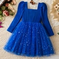 thumbnail image 4 of Staki GirlsDress Toddler Girl Tulle Dress Puff Long Sleeves Tutu Dresses with Tie Belt for Princess Brithday Party(Blue,6-7 Years), 4 of 6