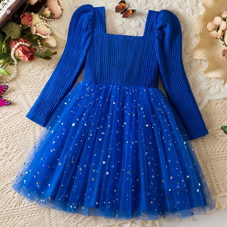 Gubotare Christmas Dress Toddler Tutu Girl's Dress Long Sleeve Dresses Formal Short Dresses Size 2T 3T(Blue,2-3 Years)