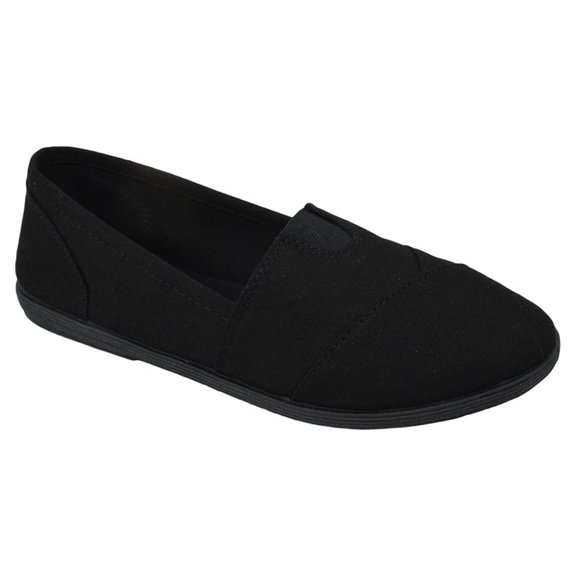 Soda Flat Women Shoes Linen Canvas Slip On Sneakers Loafers Memory Foam Gel Insoles Round Toe OBJI-S All Black 8.5