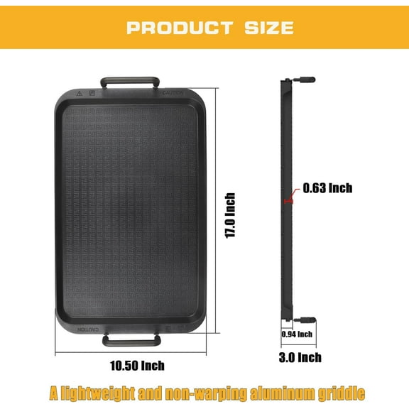Non-Stick Aluminum Stove Top Griddle Pan for Gas and Glass Stoves, 17 x 10.5 Inches