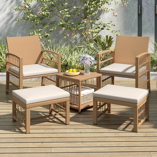 Costway 5 Pieces Patio Conversation Set PE Rattan Balcony Furniture Set with Cushions