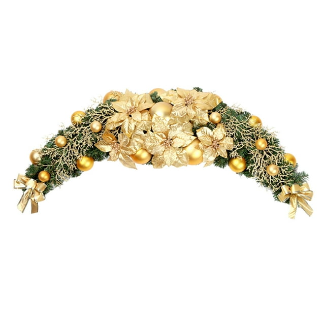 Arco de boda rústico con flores, hojas verdes decorativas, adornos florales artificiales. Oro