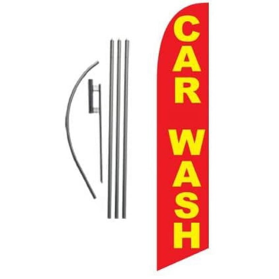 Car Wash Advertising Feather Banner Swooper Flag Sign with Flag Pole Kit and Ground Stake, Red and Yellow Theme