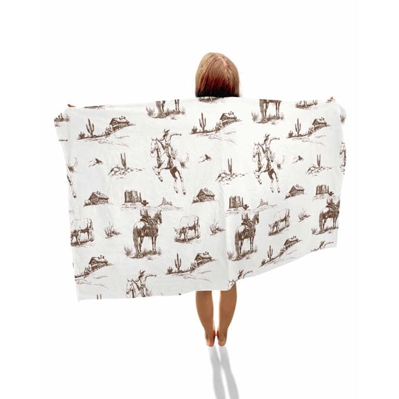 Western Cowboy Beach Towels Oversized Super Absorbent, Retro Desert Cactus Country Cowboy Brown Lightweight Bath Towel Quick Dry Sets For Bathroom/Pool/Rv Camping/Beach Play/Gym Room/Picnic 23"x47"