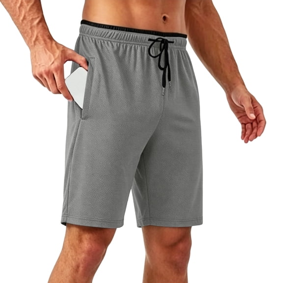 Men's Ice Silk Shorts Quick Dry Running Shorts Drawstring Elastic Waist Short Pants with Pocketed Lightweight Breathable Bottoms Summer Sports Wear