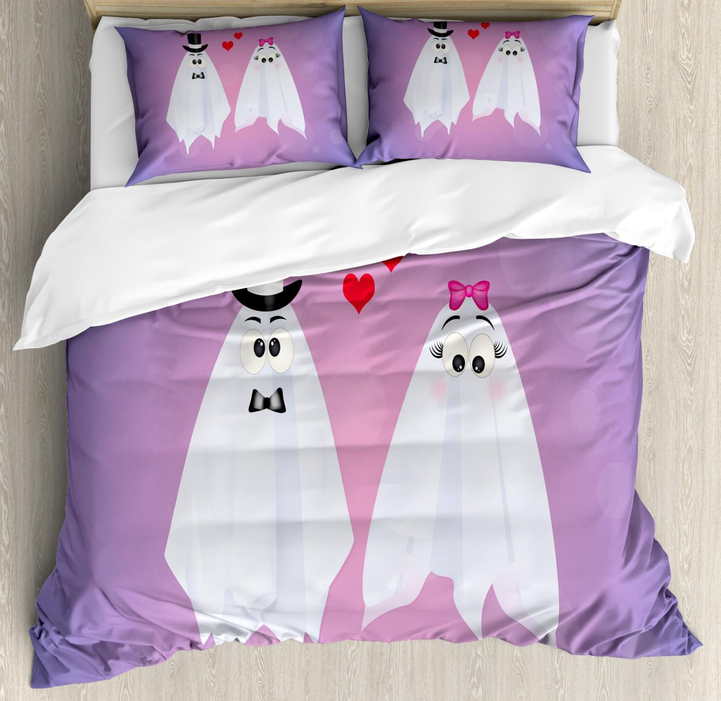 Ghost Duvet Cover Set King Size Funny Couple Wedding Of Weird Ghost Duvet Cover Set King Size Funny Couple Wedding Of Weird Bride And Groom Characters Love Romance Theme Decorative 3 Piece Bedding With 2