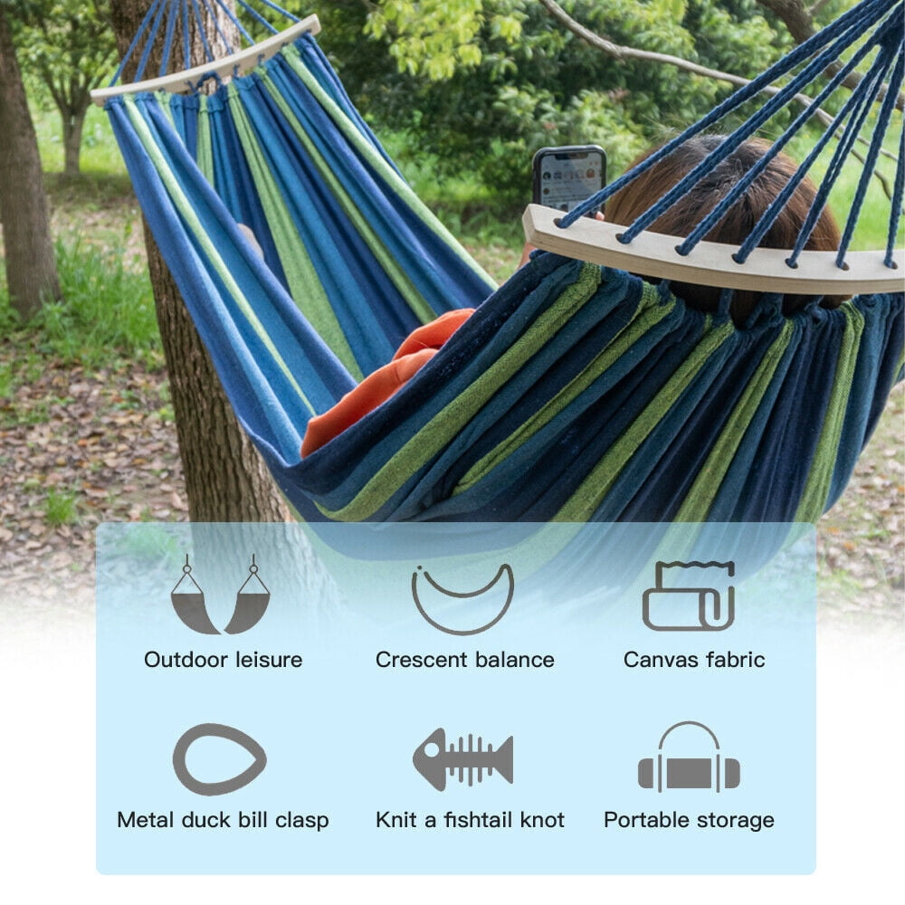 YouLoveIt Portable Camping Hammock 2 Person Cotton Hammock Travel Outdoor Tree Hammock Durable Canvas Fabric Hammock with Carrying Bag for Travel, Beach, Backyard, Camping