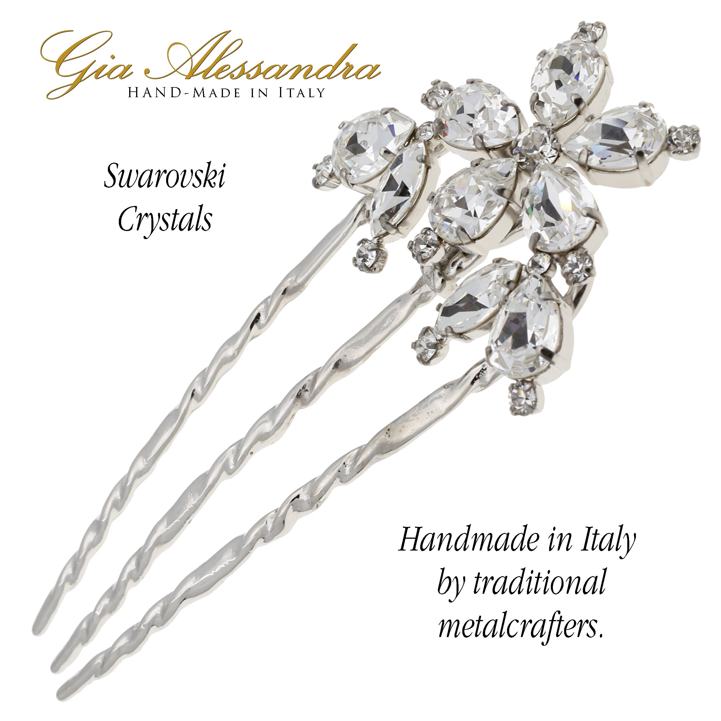 GA260 5 Inch Wedding Bridal Large U-Shape Hairpins Twist Stick Pins Silver with Swarovski Crystals