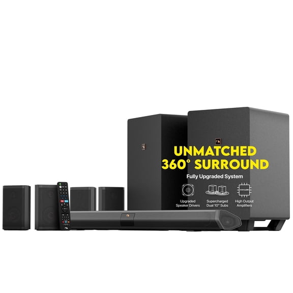 Nakamichi Shockwafe Ultra 9.2.4 Channel Soundbar System with Dolby Atmos/DTS:X, Dual 10" Subwoofers, 4 Rear Surround Speakers, 1300 Watts Max Output Power