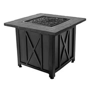 Endless Summer 30 Inch Square 30,000 BTU Liquid Propane Gas Outdoor Fire Pit Table w/Push Button Ignition, Black Fire Glass, & Steel Fire Bowl, Black