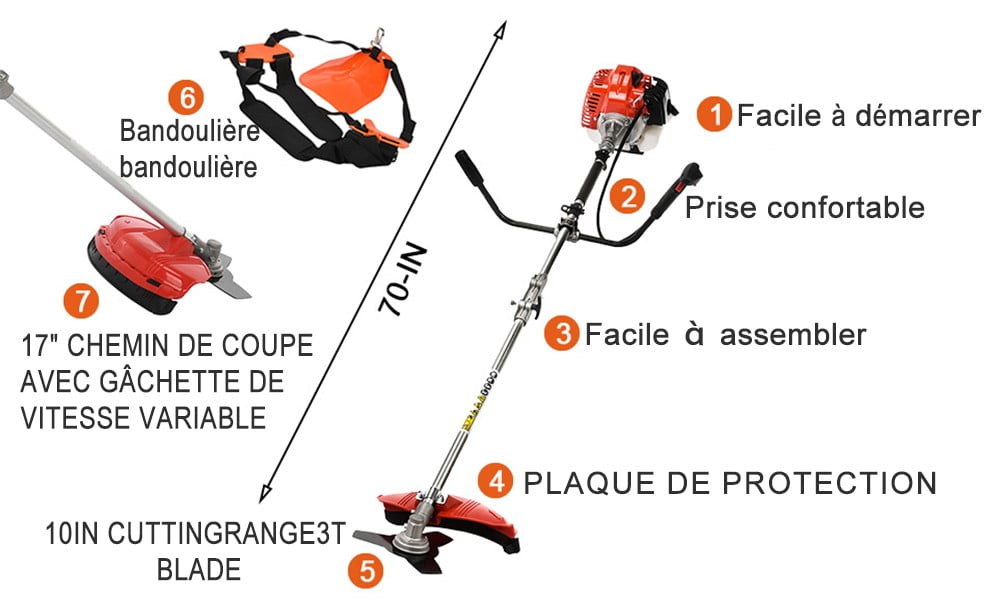 Floseru 52cc Weed Wacker Gas Powe, 2 in 1 Gas String Trimmer/Edger Brush Cutter,Multi Yard Care Tools,Rubber Handle & Shoulder Strap Included, Lightweight Design