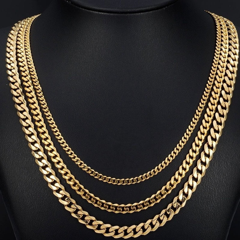 NEW MEN HEAVY 3.5/5/7mm 18K GOLD PLATED 