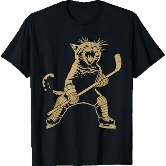 Cat Playing Hockey On Ice Fun Sports Cat Fan Vintage Design T-Shirt