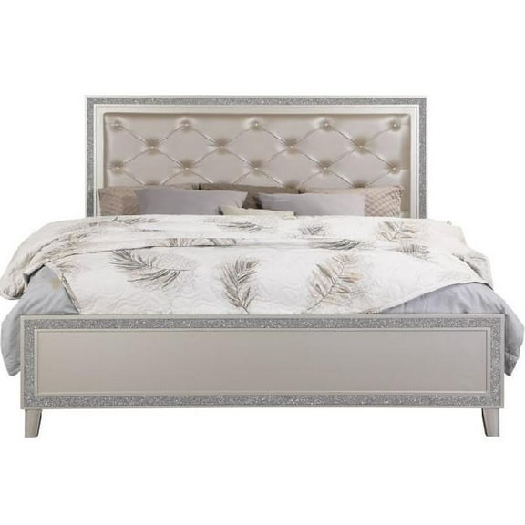 BD00237CK - King Bed, PU & Champagne Finish - Sliverfluff