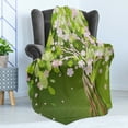 thumbnail image 4 of Floral Soft Flannel Fleece Blanket, Tree with Blossoming Flourishing Petals Florets Spring Season Themed Print, Cozy Plush for Indoor and Outdoor Use, 50" x 60", Fern Green Pale Pink, by Ambesonne, 4 of 5