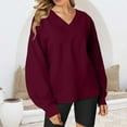 thumbnail image 2 of VISALY V Neck Pullover Sweater Tunic Sweatshirt Oversized Sweatshirt Casual Fleece Pullover Sweaters Cute Long Sleeve Shirts Tops Baggy Sweaters Basic Tops Athletic Sweatshirts Wine Xl, 2 of 6