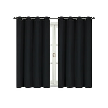 Energy Saving 100% Max Blackout Thermal Grommet Top Bath & Kitchen Window Curtains - Black, 63 in. Long