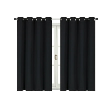 Energy Saving 100% Max Blackout Thermal Grommet Top Bath & Kitchen Window Curtains - Black, 63 in. Long