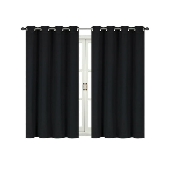 Energy Saving 100% Max Blackout Thermal Grommet Top Bath & Kitchen Window Curtains - Black, 63 in. Long