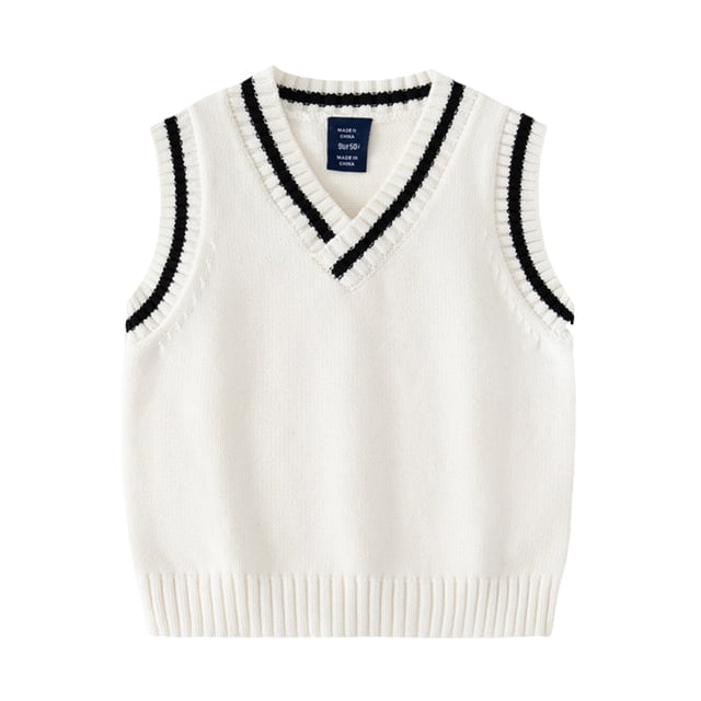 YTDSCS Gilet Sans Manches pour Garçons, Style Universitaire, Uniforme, Tricot, Printemps Automne, Col en V, Taille 2-7T