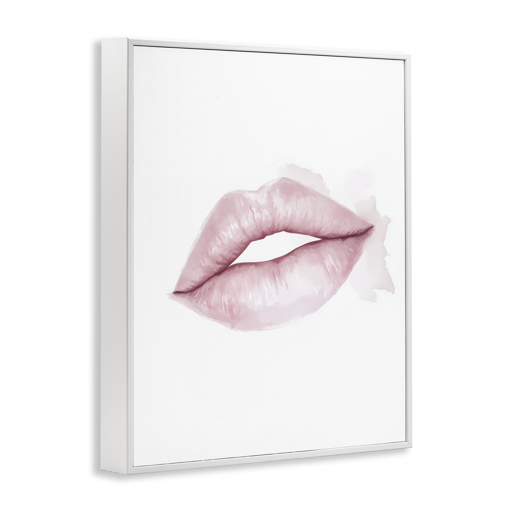 Pink Lips Watercolor White Framed Giclee Art, design by Christine Simpson Art