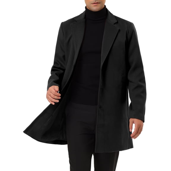 ABRIGO CHIC para Hombres con Solapa con Muesca y Cierre de Botón de un Solo Pecho, de Peso Medio, Manga Larga, Talla M, Negro