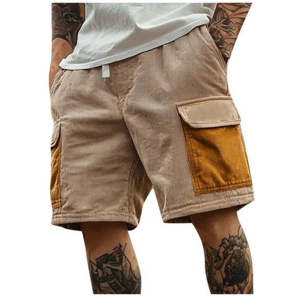 Akafmk Mens Corduroy Cargo Shorts Casual Solid Color Multi Pockets Outdoor Loose 5" Shorts Pants L