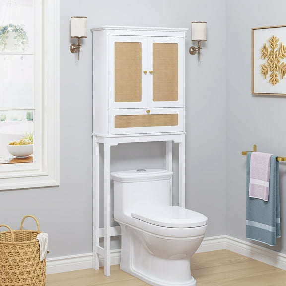 STAROUS Rattan Over-Toilet Cabinet with Tilt-Out Cube & Adjustable Shelf