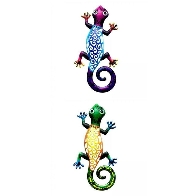 2pcs Gecko Decoración de Interior libre Colgante de pared Art Scultpure Fence