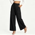 thumbnail image 6 of Women's High Waisted Pleated Wide Leg Cargo Pants Casual Loose Pocketed Work Trousers, 6 of 9